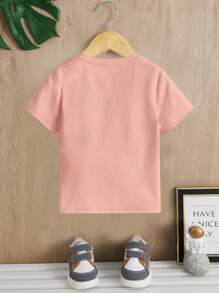 SHEIN Young Boy Casual Comfortable Short Sleeve T-Shirt With Letter And Coconut Tree Print