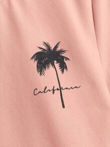 SHEIN Young Boy Casual Comfortable Short Sleeve T-Shirt With Letter And Coconut Tree Print