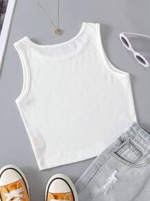 SHEIN Essnce Top tank unicolor tejido de canalé - Blanco - Ver 2