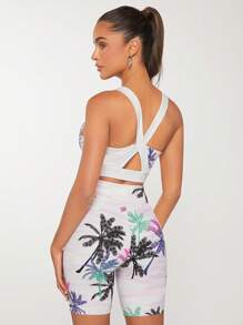 SHEINNeu 熱帶圖案前鏤空運動套裝 - 彩色 - 查看 2