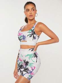 SHEINNeu 熱帶圖案前鏤空運動套裝 - 彩色 - 查看 3