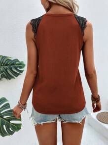 SHEIN LUNE Contrast Lace Tank Top - Rust Brown - View 2