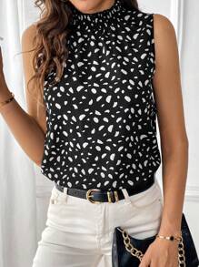 SHEIN Clasi 滿版印花小高領襯衫 - 黑與白 - 查看 1