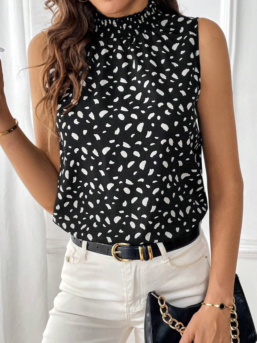 SHEIN Clasi 滿版印花小高領襯衫 - 黑與白 - 查看 1