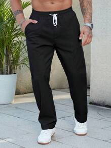 Manfinity Homme Lỏng lẻo phù hợp Nam Quần chân thẳng Với dây rút Eo - màu đen - Xem 1