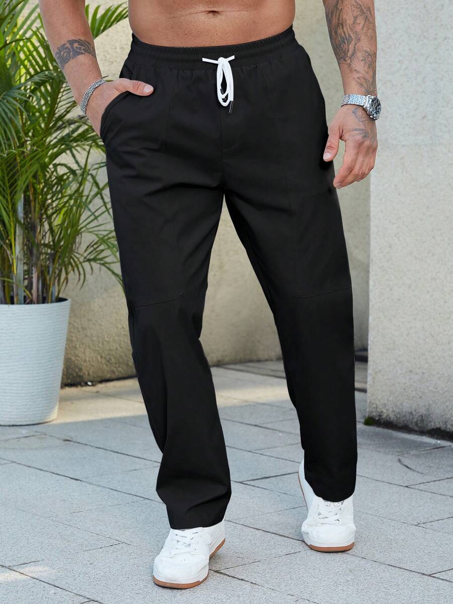 Manfinity Homme Lỏng lẻo phù hợp Nam Quần chân thẳng Với dây rút Eo - màu đen - Xem 1