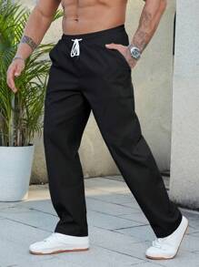 Manfinity Homme Lỏng lẻo phù hợp Nam Quần chân thẳng Với dây rút Eo - màu đen - Xem 3