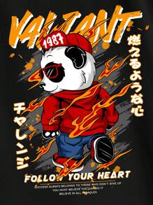 Manfinity RebelGame Men Plus Cotton Cartoon & Slogan Graphic Tee - Black - View 4