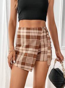 SHEIN Privé Plaid Print Wrap Front Skort - Multicolor - View 6