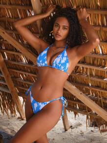 SHEIN Swim Summer Floral Print Halter Triangle Bikini Set - Multicolor - View 1