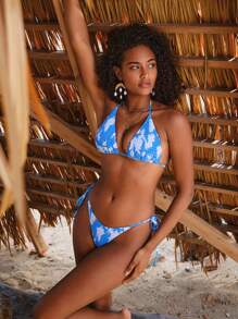 SHEIN Swim Summer Floral Print Halter Triangle Bikini Set - Multicolor - View 7