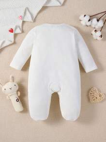 Baby Girl Heart & Figure Graphic Footed Jumpsuit - White - View 2