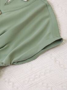 SHEIN 女孩鏤空貝殼邊蝙蝠袖連衣裙 - 綠色 - 查看 4