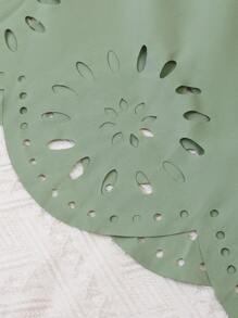 SHEIN 女孩鏤空貝殼邊蝙蝠袖連衣裙 - 綠色 - 查看 5