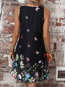 Breezaya Floral Print Guipure Lace Insert Dress