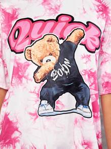 SHEIN 青少年女孩紮染卡通圖案T恤和機車短褲 - 彩色 - 查看 5