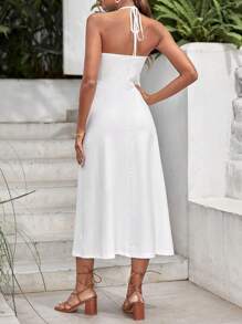 SHEIN VCAY 後背繫帶掛脖連衣裙 - 白色 - 查看 2