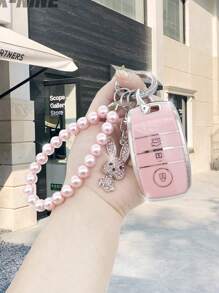 1 set Funda de llave de coche & conejo colgante & Llavero compatible con KIA - Rosa - Ver 1