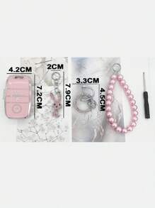 1 set Funda de llave de coche & conejo colgante & Llavero compatible con KIA - Rosa - Ver 4