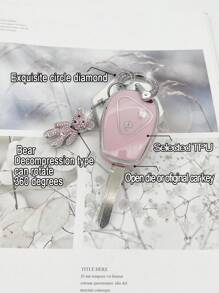 1套車鑰匙殼和熊吊墜和鑰匙圈與Renault兼容 - 粉色 - 查看 7