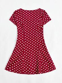 SHEIN Essnce Đầm Nút phía trước Chấm bi Giải trí - Màu Đỏ Sâu - Xem 2