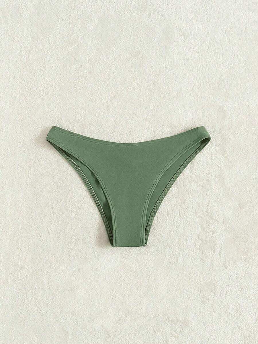 Swim Basics 夏日海滩纯色比基尼泳裤 - 軍綠色 - 查看 1