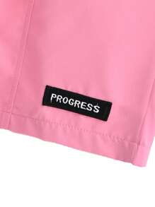 Manfinity Homme 寬鬆男裝字母拼接細節彈性腰短褲,帶束帶 - 粉色 - 查看 3