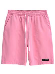 Manfinity Homme 寬鬆男裝字母拼接細節彈性腰短褲,帶束帶 - 粉色 - 查看 5