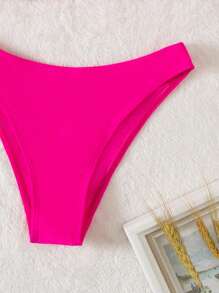 Swim Basics Summer Beach Plain Bikini Bottom Bathing Suit Bottoms - Hot Pink - View 3