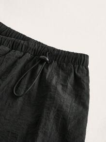 SHEIN EZwear Quần đùi nữ Dây kéo Túi màu trơn Giải trí - màu đen - Xem 3