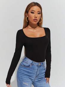 EURMUSE Square Neck Slim Tee - Black - View 4