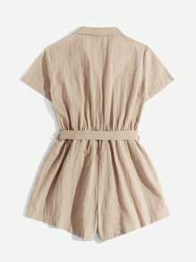 SHEIN EZwear Flap Pocket Belted Shirt Romper