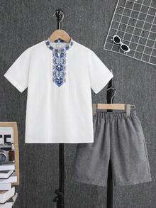 SHEIN Bộ hai mảnh Trai Túi Nút phía trước Bộ lạc Giải trí - Nhiều màu - Xem 2