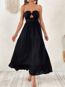 SHEIN VCAY Vestido tubo con abertura bajo con fruncido - Negro - Ver 6