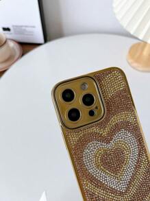 Vỏ điện thoại họa tiết trái tim trang trí bằng đá rhinestone - Vàng - Xem 3