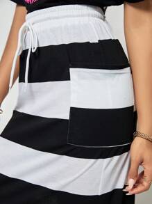 SHEIN Clasi Váy nữ Dây kéo Túi Khối Màu Giải trí - Đen và trắng - Xem 5