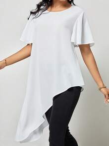 SHEIN Clasi 素色不對稱下擺T恤 - 白色 - 查看 6
