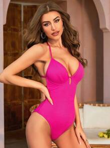 Summer Solid Underwire One Piece Swimsuit