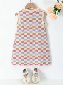 Toddler Girls Checker Pattern Tank Sweater Dress - Multicolor - View 2