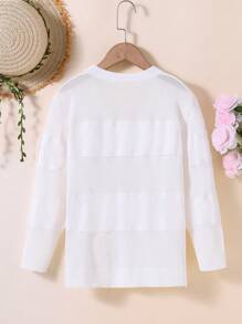 Áo len bé gái Nút phía trước màu trơn Giải trí - trắng - Xem 2