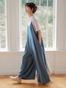 DAZY 素色闊腿吊帶連體褲不帶T恤 - 青碧色 - 查看 6