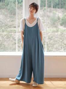 DAZY 素色闊腿吊帶連體褲不帶T恤 - 青碧色 - 查看 1