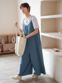 DAZY 素色闊腿吊帶連體褲不帶T恤 - 青碧色 - 查看 4