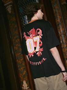 ROMWE MEN Harry Potter | ROMWE 男士條紋圖案字母圖案T恤 - 黑色 - 查看 7