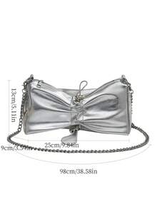 Metallic Chain Strap Ruched Bag Drawstring Design - Silver - View 7