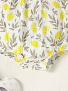 SHEIN Vintaside Kids Baby Girl Lemon Print Ruffle Trim Bodysuit & Headband