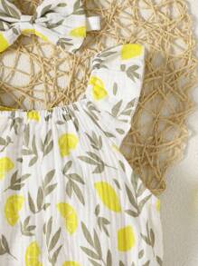 SHEIN Vintaside Kids Baby Girl Lemon Print Ruffle Trim Bodysuit & Headband