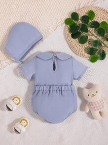 Đứa bé trai Cổ tròn Áo & quần short & Mũ Bộ - Màu xanh bụi bặm - Xem 2