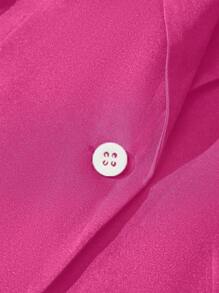 SHEIN LUNE Plus Contrast Lace Single Button Blazer - Hot Pink - View 5