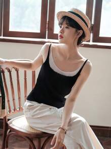 DAZY Áo dệt kim nữ Gân đan Khối Màu Giải trí - màu đen - Xem 2